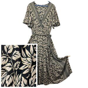 Natura Tiered Maxi Dress Womens L Botanical Minimalist Bohemian Flutter Boho